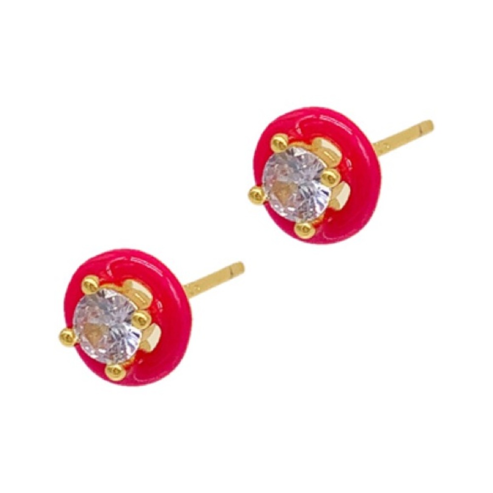 ADORNIA Pink Enamel Halo Studs Earrings In Gold